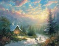 Style of Thomas Kinkade Oil Painting Landscape Original Art Snow Winter Hometown Morning